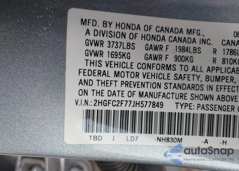 2018 Honda Civic Ex from USA, damaged, VIN 2HGFC2F77JH577849